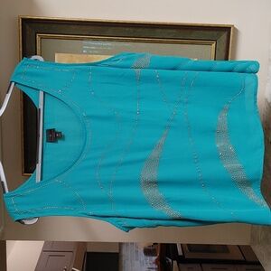 Worthington Woman Turquoise Gold Studded Tank Top Size 2X